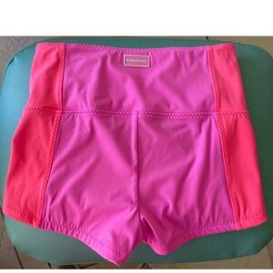Fabletics Athletic Swim or Gym Shorts Womens S Pink Coral High Rise Colorblock